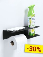 Держатель для туалетной бумаги и освежителя с полочкой настенный металлический Черный 30x11x7 Левый